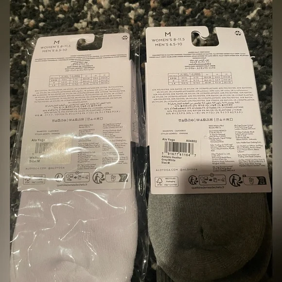 ALO Yoga Unisex Socks in Gray and White Bundle of 2 - Picture 3 of 3